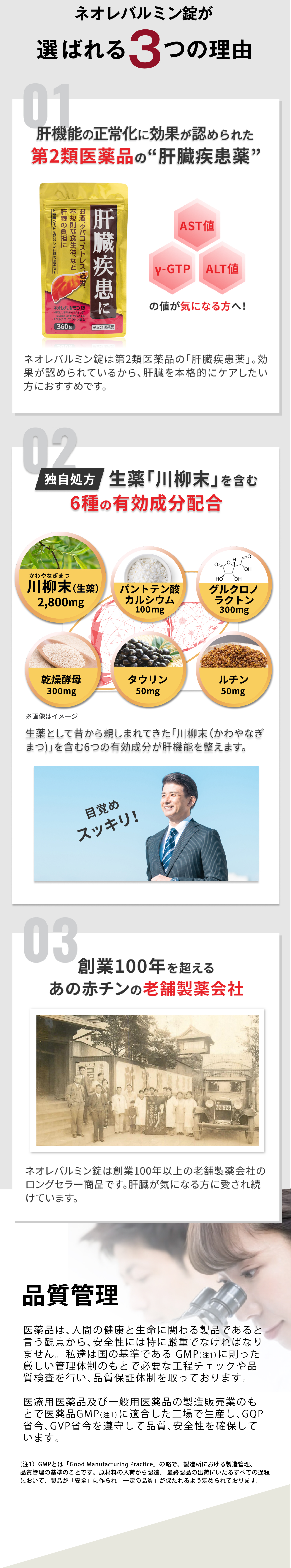 「ネオレバルミン錠」が選ばれる３つの理由